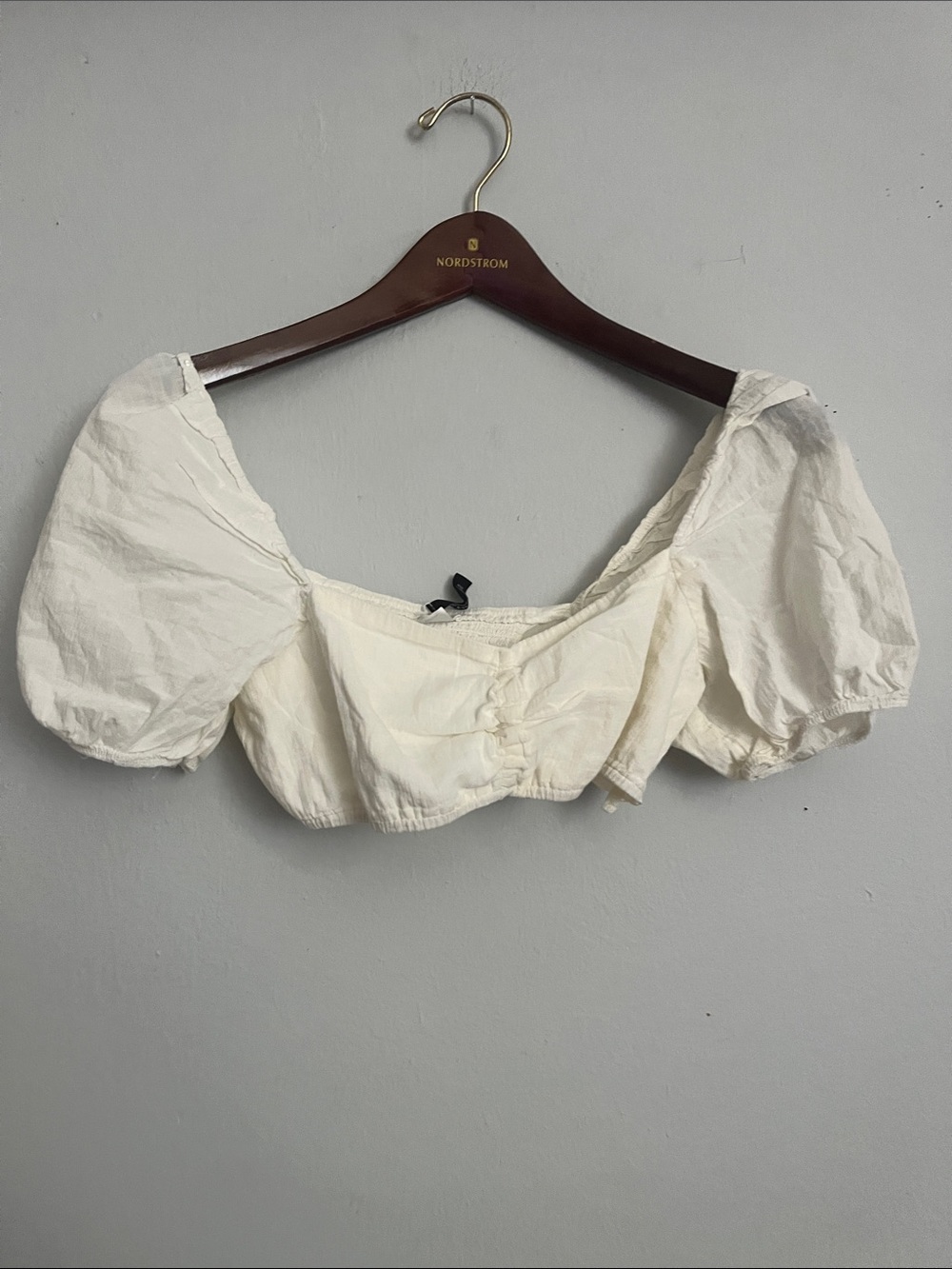 Divided Puff Sleeve Cropped Top - White